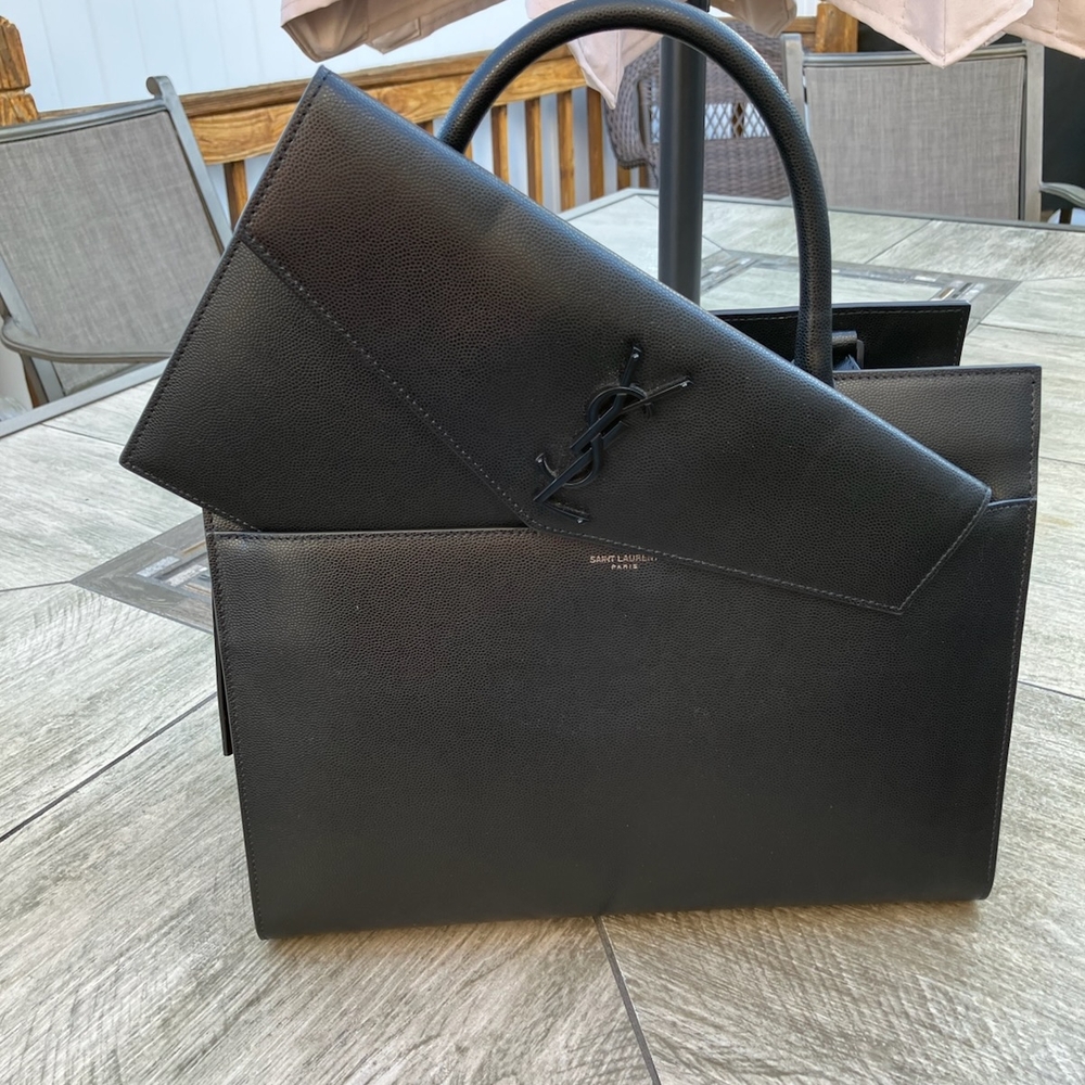 Yves Saint Laurent Black Leather Uptown Tote Bag